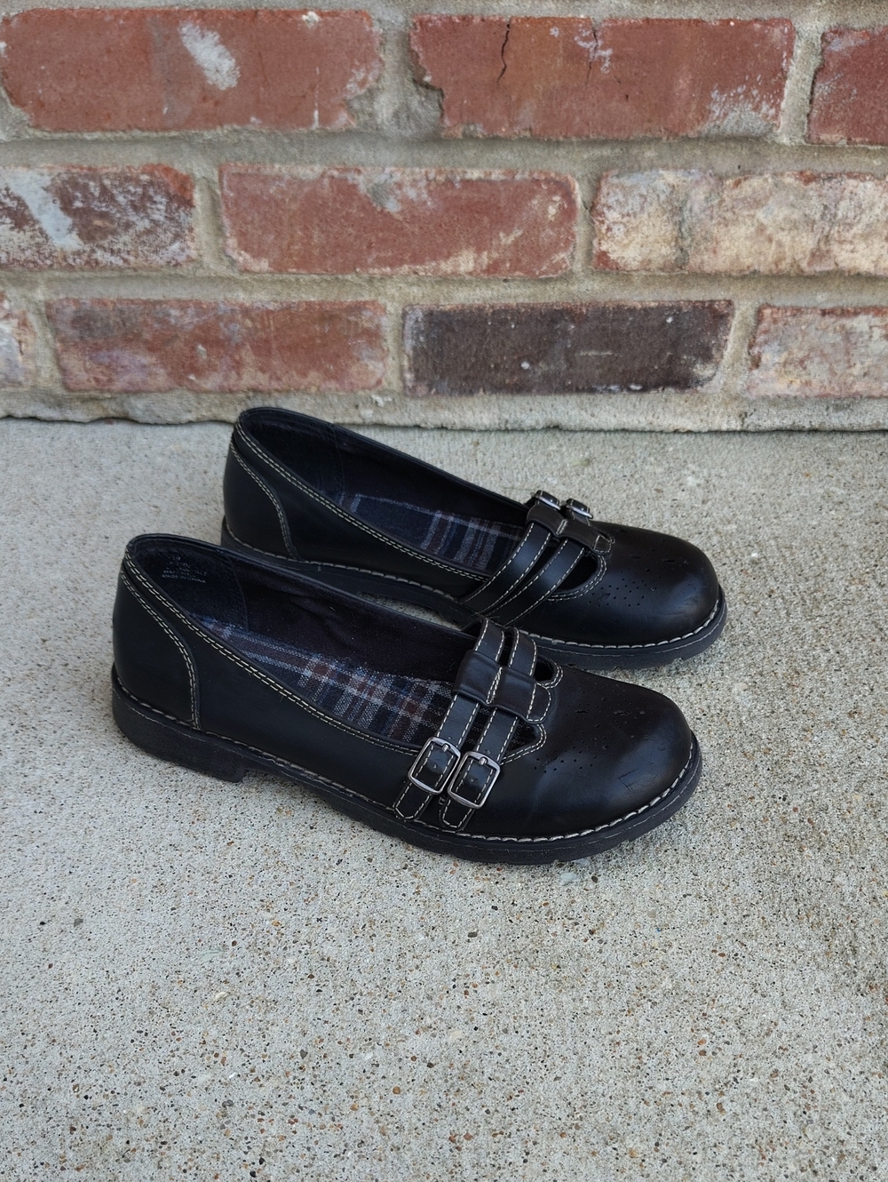 Vintage Self Esteem Plaid Mary Jane Chunky Heel Loafers Size 7.5 Y2K Grunge - Picture 3 of 16